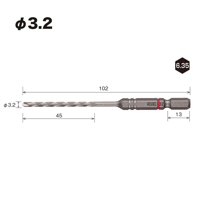 Vessel 3.2mm Drill Bit Suitable for Porcelain Tiles - APD-3.2 Model