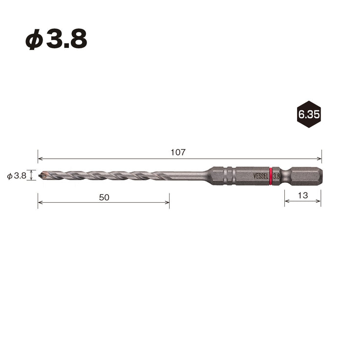 Vessel 3.8mm Drill Bit For Porcelain Tiles - Model Apd-3.8