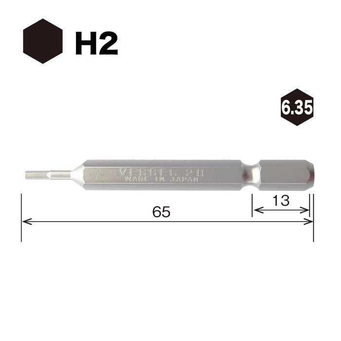 Vessel Hex Bit 2x65mm Flat Width Tool - Model SM16H020 by Vessel