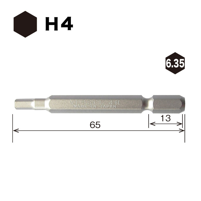 Vessel Hex Bit 4x65mm - High Precision Vessel SM16H040 Tool