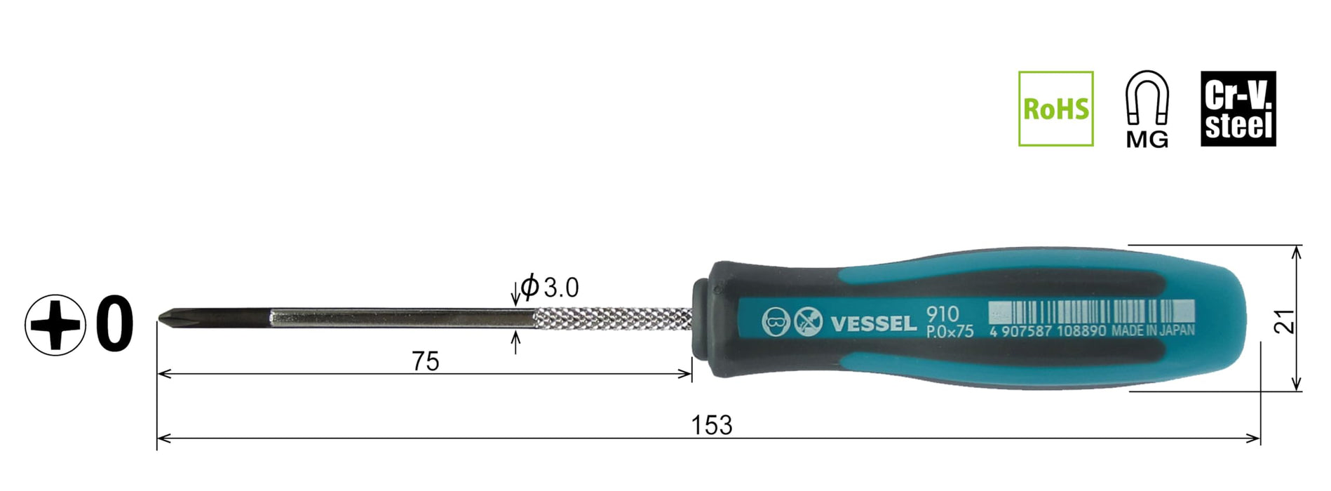 Vessel Megadora 精细轴驱动器 910 - 高品质 +0x75 工具