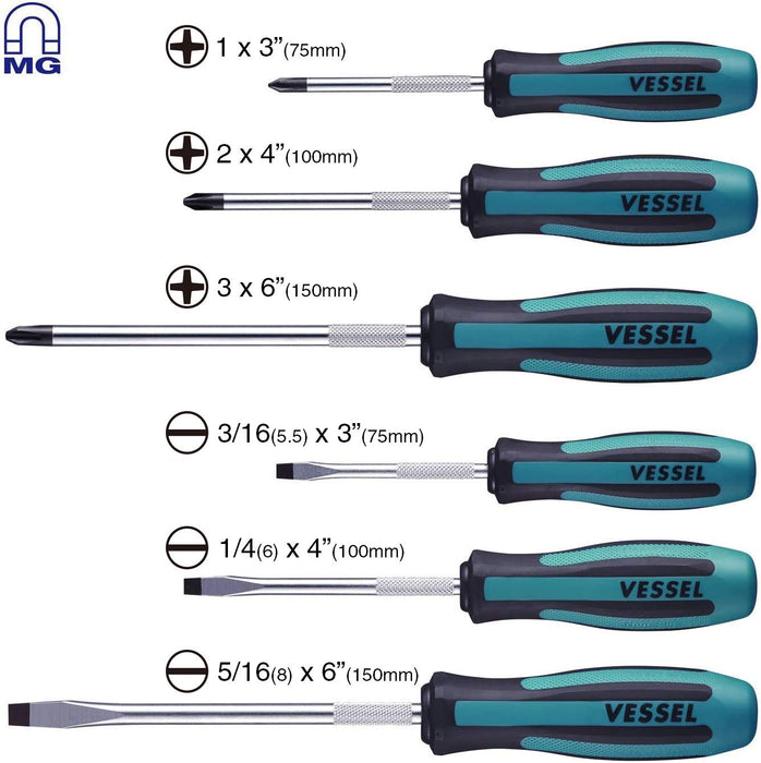 Vessel Megadora 6-Piece Screwdriver Set in Paper Box 9006Pb