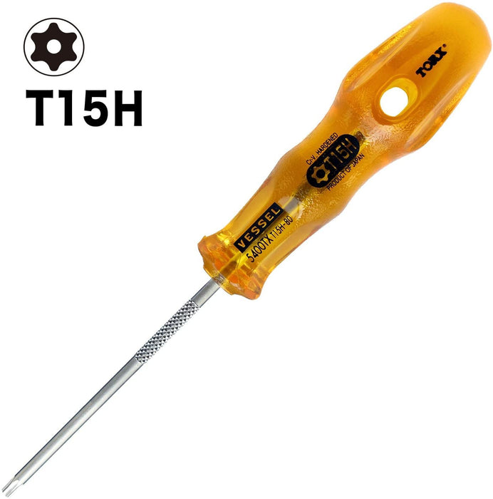 Vessel Power Grip T15Hx80 Torx Screwdriver - Tamper-Proof 5400Tx Vessel