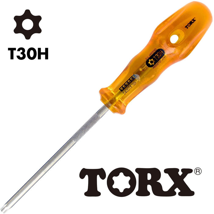 Vessel Power Grip Torx T30H Screwdriver - Tamper-Proof 120mm 5400Tx