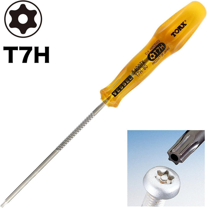 Vessel Power Grip T7H 80mm Torx Screwdriver Tamper-Proof B-5400Tx Series