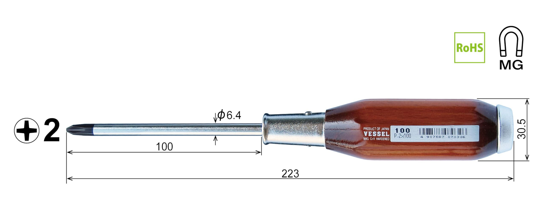 Vessel Powerful Penetrating Driver with Strong Wooden Handle +2x100 100 Vessel