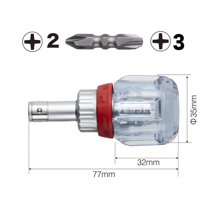 Vessel TD-6700W-23 Stubby Ratchet Driver - Compact and Durable Mechanism