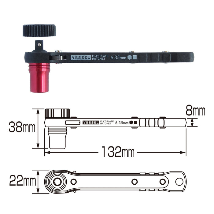 Vessel Torx 板式棘轮螺丝刀，带 10 个刀头 - Vessel Tx-12Mc 螺丝刀