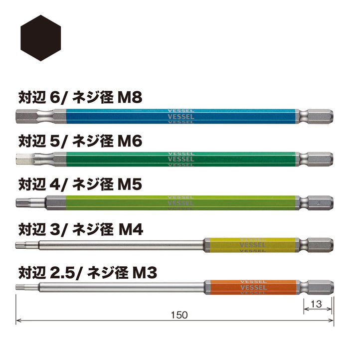 容器 40V 六角形 Gosai 起子頭組 5 個單頭寬度 2.5/3/4/5/6×150 GS5P-32