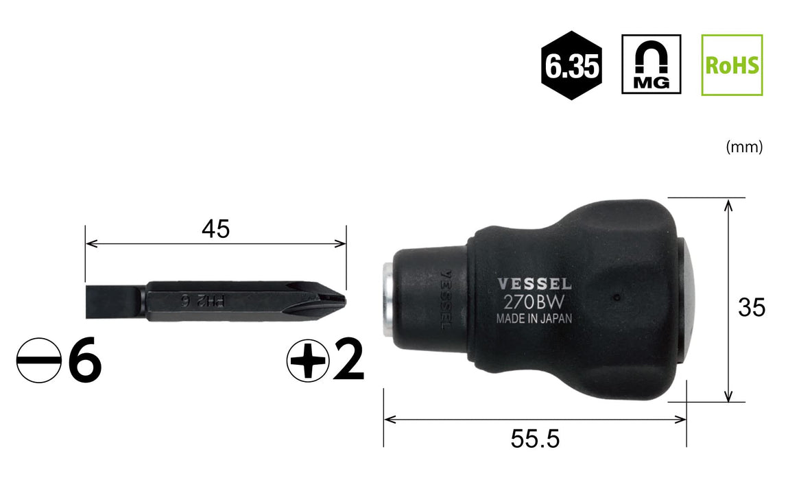 容器粗短起子套件，附 +2/-6 短鑽頭 - 270Bw-62 容器更換套件