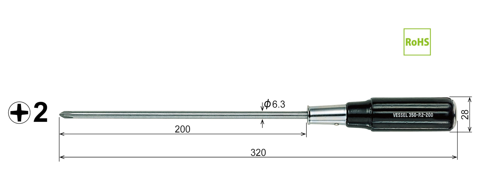 Vessel Long Shaft Wooden Handle Penetrating Driver +2x200 350 Series