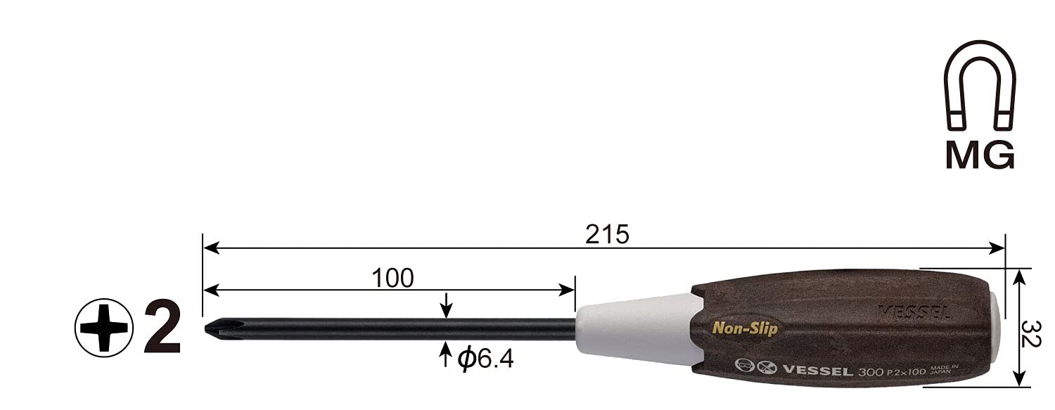 Vessel Woody Driver with Non-Slip Grip +2x100 300 Vessel Tool