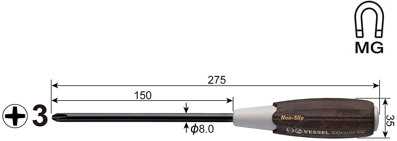 Vessel Woody Driver with Non-Slip Grip - 3x150mm 300 Series