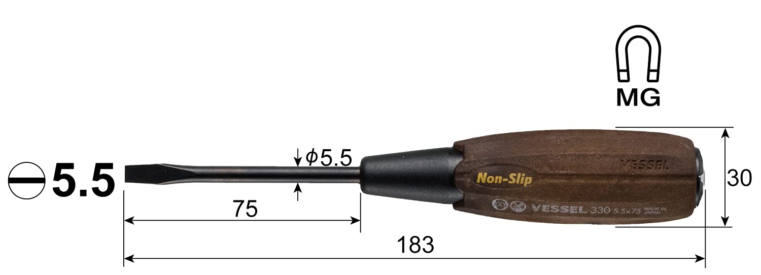 Vessel Woody 防滑握把驱动器 B-330 5.5x75 穿透工具