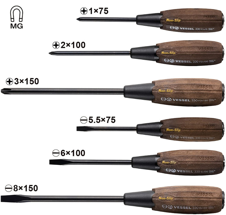 Vessel 336Ps Grip Set - Woody Penetrating Driver Non-Slip 6 Pack