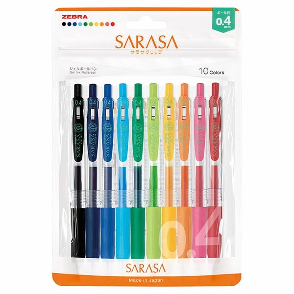 Zebra Gel Ballpoint Sarasa Clip 0.4mm 10-Color Set - Smooth Writing Pens