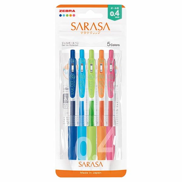 Zebra 5 色套装 Sarasa Clip 凝胶圆珠笔 0.4 毫米 - Zebra Jjs15-5C-N