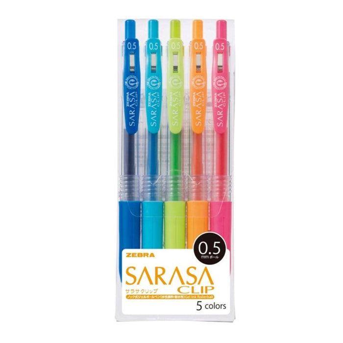 Zebra Sarasa Clip 0.5 Gel Ballpoint Pens in 5 Colors Pack of 10