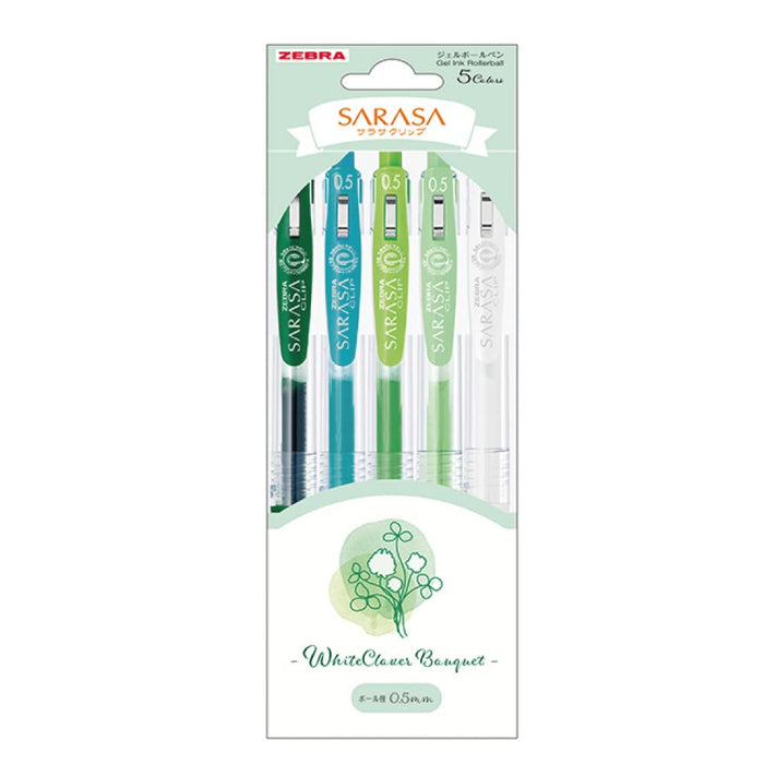 Zebra Sarasa Clip 0.5mm Gel Ballpoint Pen Flower Bouquet White Clover 5 Color Set