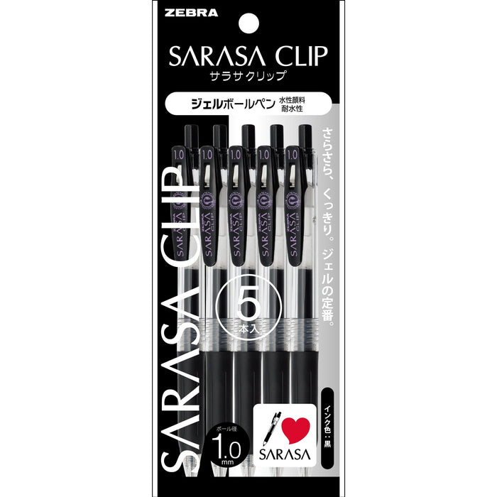 Zebra Sarasa Clip Black Gel Ballpoint Pen 1.0 Pack of 5 Zebra Brand