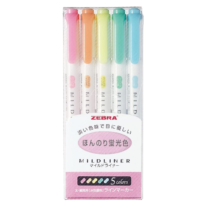 Zebra Mild Liner Highlighter Set - Slightly Fluorescent 5 Colors - Wkt7-5C