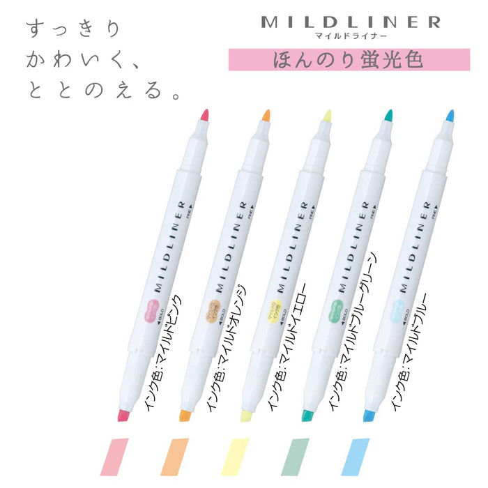 Zebra Mild Liner Highlighter Set - Slightly Fluorescent 5 Colors - Wkt7-5C