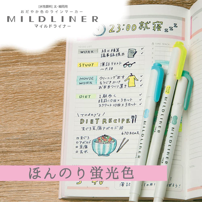 Zebra Mild Liner Highlighter Set - Slightly Fluorescent 5 Colors - Wkt7-5C