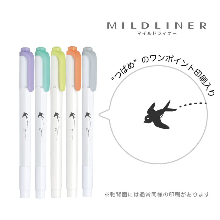 Zebra 5-Color Mild Liner Highlighter Set with Swallow Pattern Chuck Case Wkt5-5C-5B