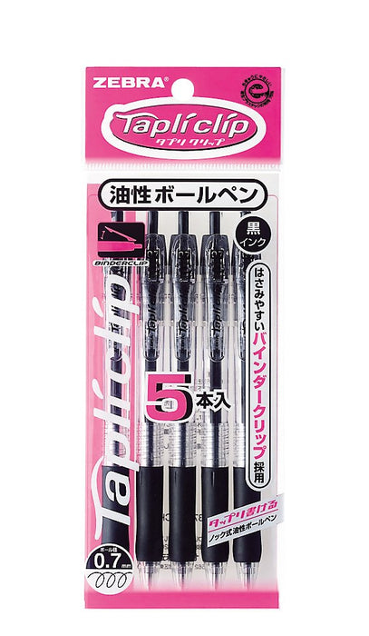 Zebra Tapuri Clip 0.7 Black Oil-Based Ballpoint Pen 5 Pieces Set