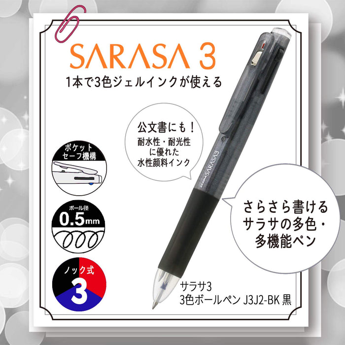 Zebra Sarasa 3 0.5mm 3-Color Ballpoint Pens Black Ink Pack of 10