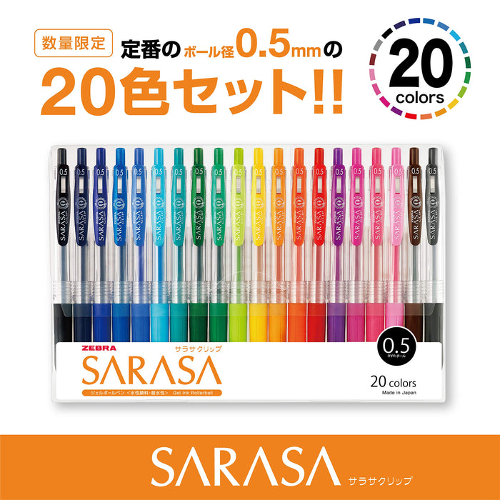 Zebra Gel Ballpoint Pen Sarasa Clip 0.5 20 Colors JJ15-20CA Pack