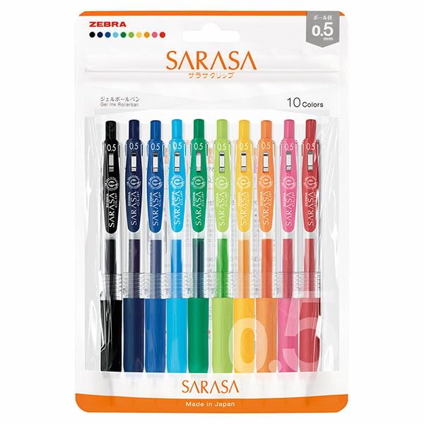 Zebra Sarasa Clip Gel Ballpoint Pens 0.5mm 10 Color Set - Zebra Jj15-10C-N