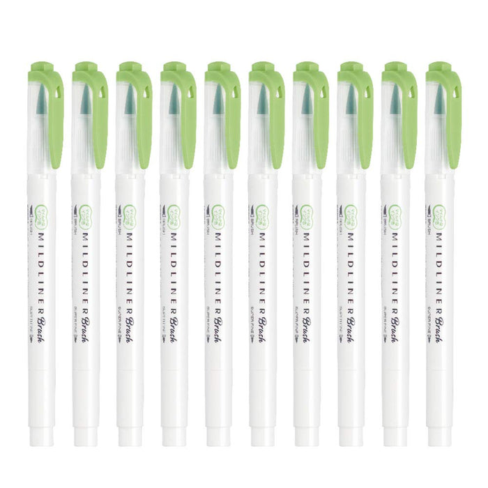 Zebra Mild Liner Brush Highlighter Set - Mild Green Pack of 10