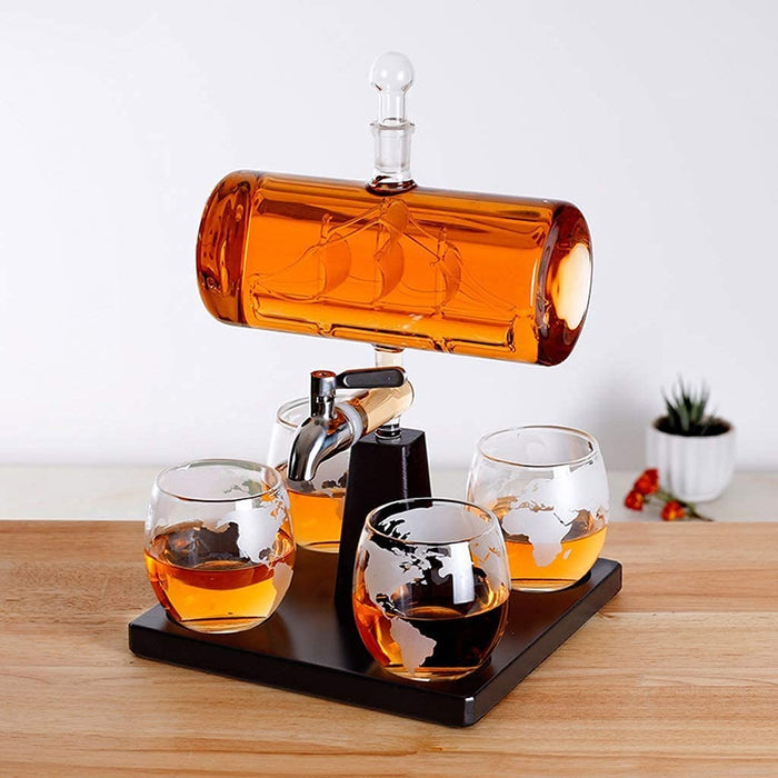 Dtkmkj 1000Ml Whiskey Carafe Set with 4 Lead-Free Glasses & Wooden Stand - Made In Japan