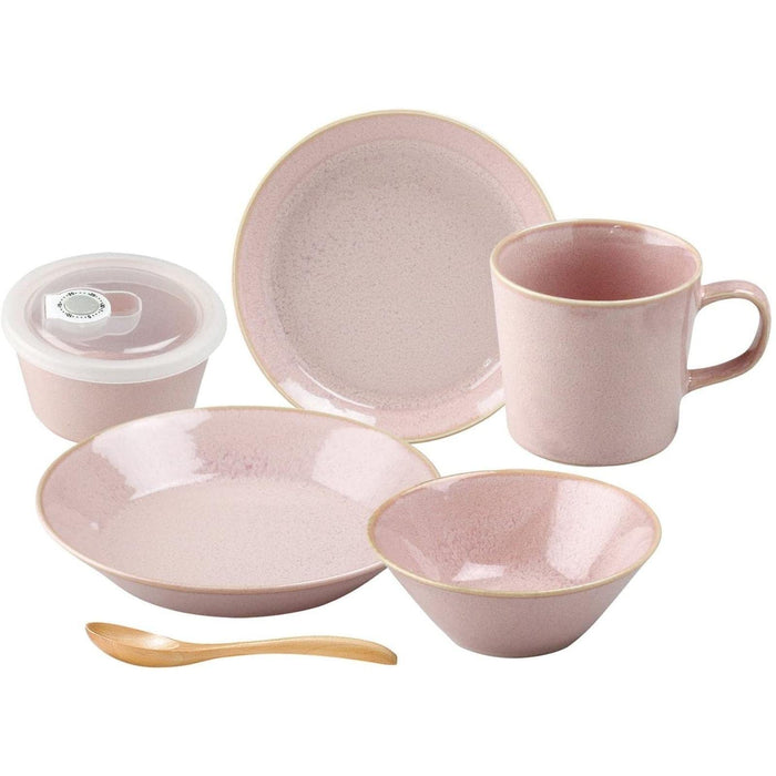 Aito Mino Ware Natural Color Tableware Set 6Pc Pink Dishwasher/Microwave Safe Japan 567505