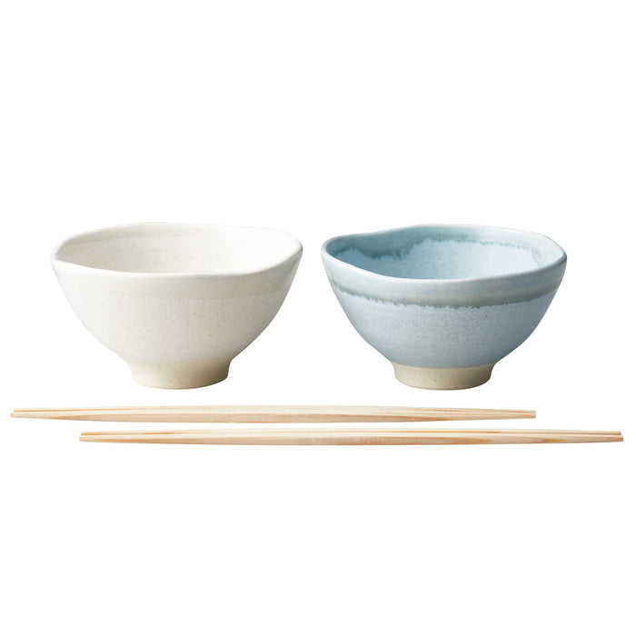 Aito Mino Ware 餐具套装 饭碗 茶碗 12cm 木筷子 白/灰色 113510