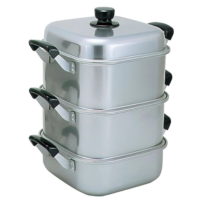 Akao Aluminium 28cm 3-Tier Square Steamer - Efficient and Versatile Cooking Solution