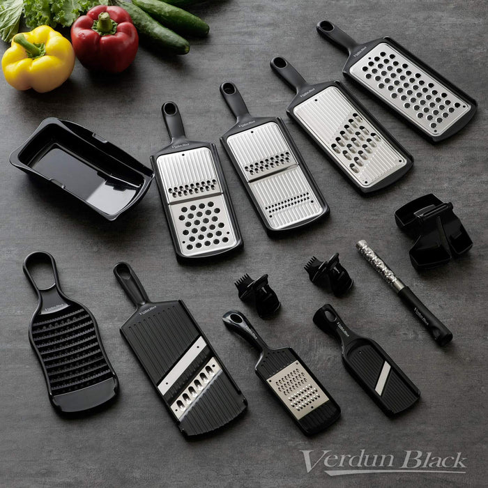 Shimomura Kougyou Antibacterial Japan Verdun Black Soft Sheet Cutting Board Mini Fruit Knife Vertical Peeler Shari Fluffy Grater Set OVB-915