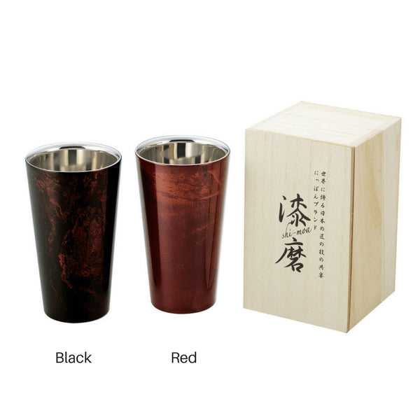 Asahi Yamanaka Urushi 漆器双层冷却玻璃杯 270 毫升 - 日本最优质的黑色礼盒装玻璃杯