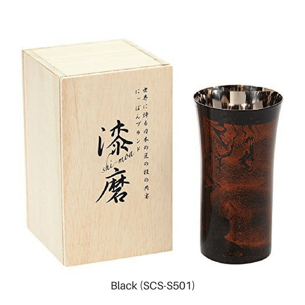 Asahi Yamanaka Urushi 漆钢啤酒杯 240 毫升 日本 - 黑色（礼品盒装）