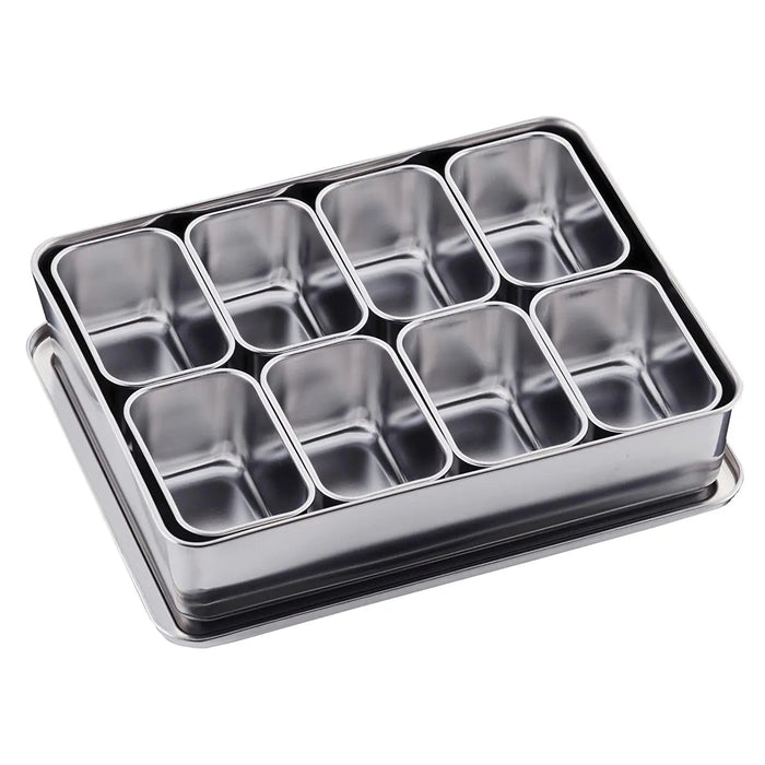 Clover Stainless Steel Yakumi Seasoning Container - 8 Compartment Square Organizer