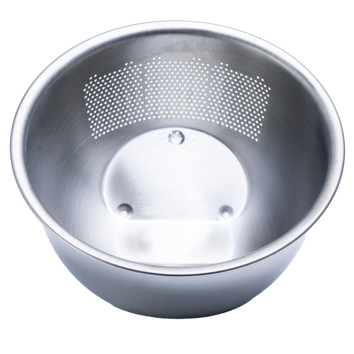 Fujii Japan Stainless Steel Rice Washing Bowl with 3-Way Strainer - 23.5cm