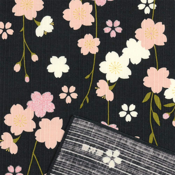 Hama Pattern Furoshiki 50Cm - Black Japan Cherry Blossoms