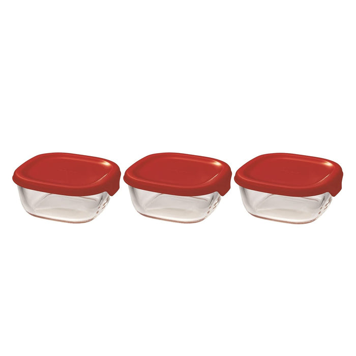 Hario Red Glass Storage Container Set of 3 - 110ml, Microwave/Oven Safe, Made in Japan