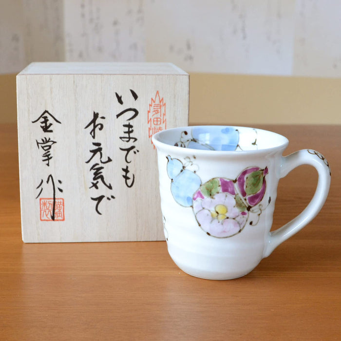 Arita Ware Hanaroku Gourd Blue Hyakuju Noshi Mug - Wooden Box & Message Card Included