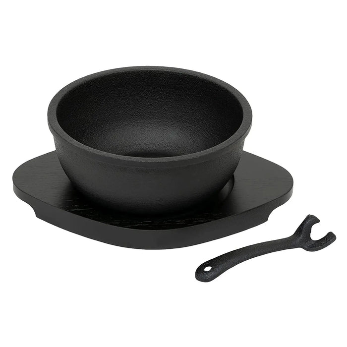 Ikenaga Japan Bibimbap Bowl with Wood Base - Induction Cast-Iron