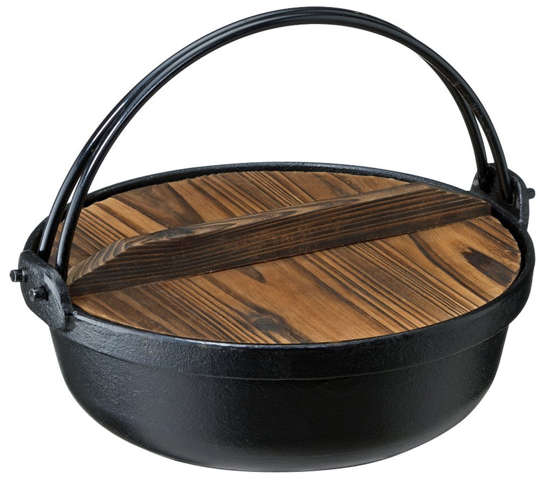 Ishigaki Industry 24Cm Black Iron Casting Irori Pot with Wooden Lid - Made in Japan