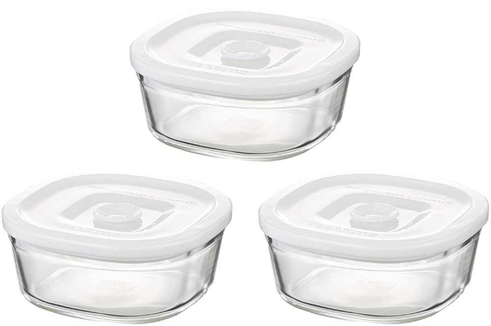 Iwaki Japan Heat Resistant Glass Airtight Container Set - White Square, 3Pcs