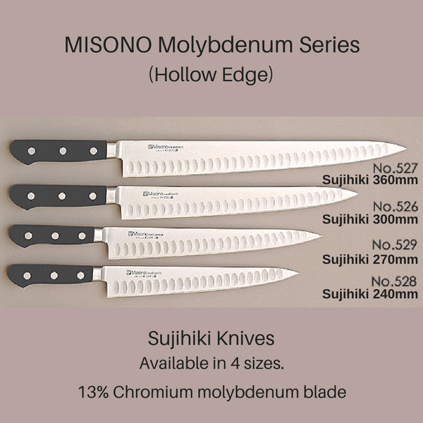 Misono 240mm Sujihiki Knife (Hollow Edge) - No.528