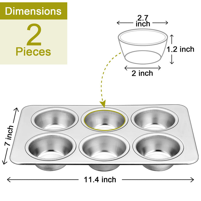 PP Chef Stainless Steel Muffin Pan Set - 2 Pans (6 Cups)